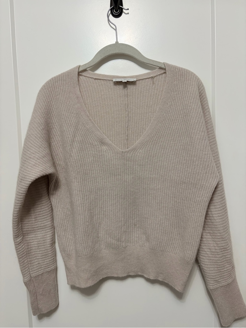 White + Warren Women's V-Neck Sweater in Light Taupe